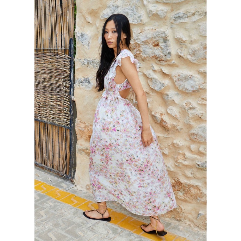 Munthe Sundress Hives Midi Open Back Pink Floral Romantic Printed Size 44 US 14